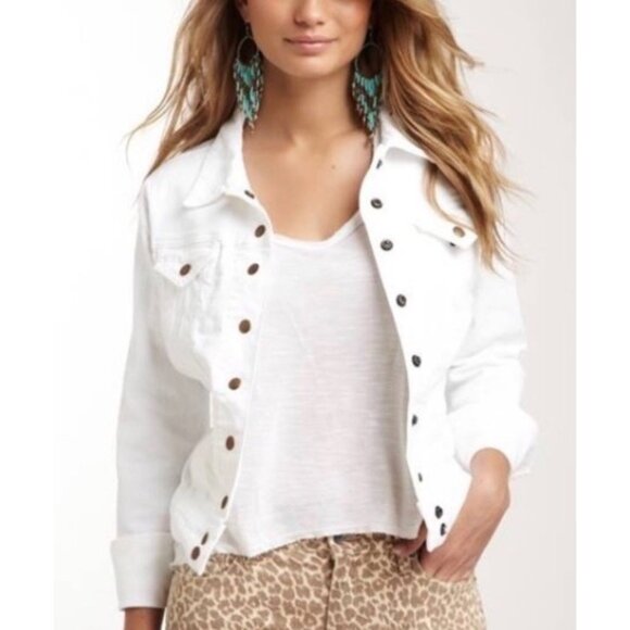 Lucky Brand Woman's Sz XL Sabrina Pearl White Denim Jean Jacket Snap Front - Picture 1 of 10